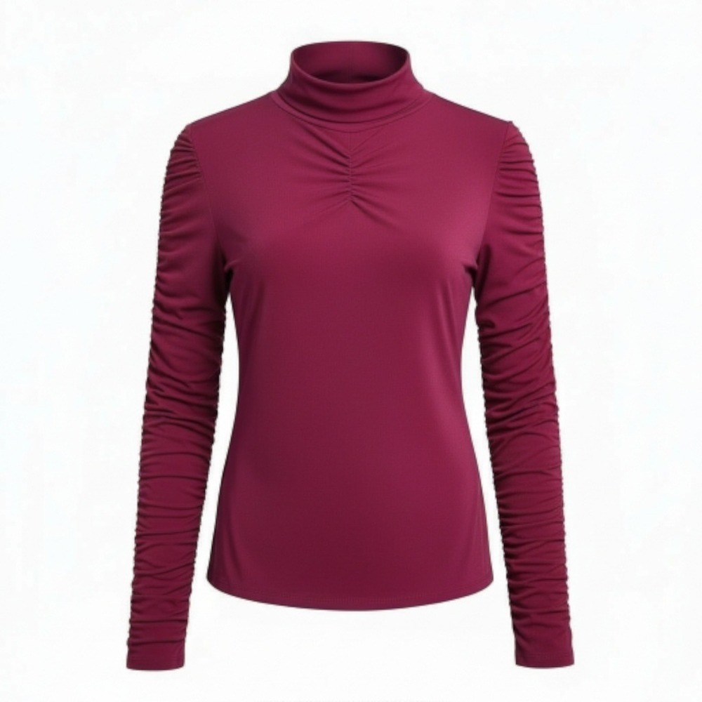 Susan Graver Ruched Turtleneck Long Sleeve Top Burgundy XL Stretch